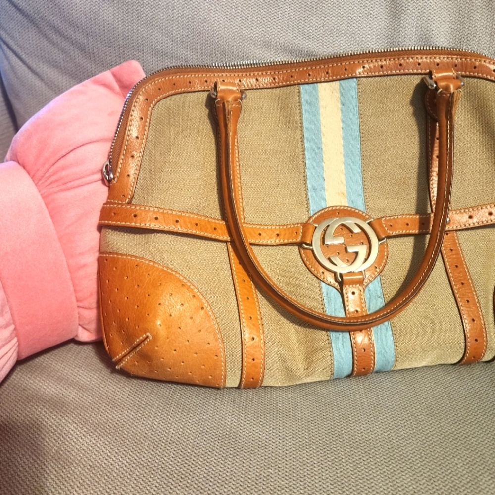 Gucci Tan and Blue Women's Bag